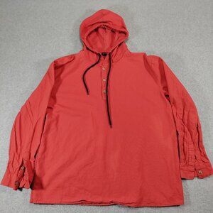 Ouku Hooded Henley Shirt Men XL Red Cotton Linen Pullover Casual Beach Surf